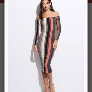 Sexy Back Striped Off-Shoulder Dress